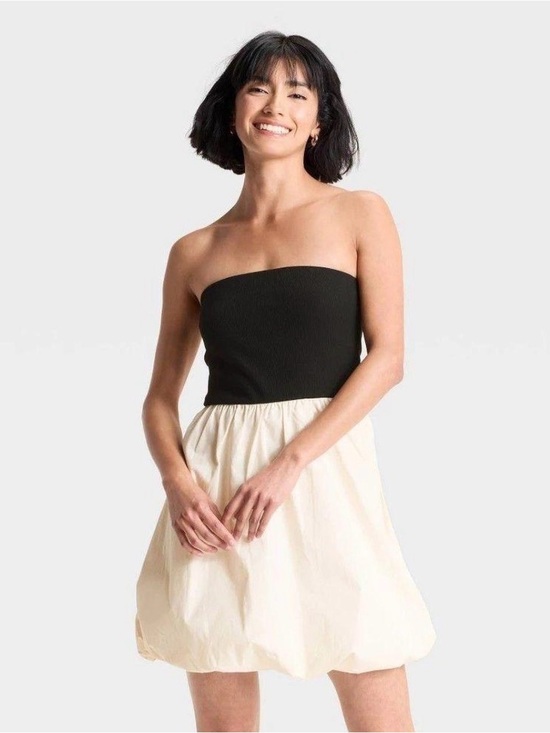 a new day Dresses & Skirts - Black White Bubble Hem Strapless Dress